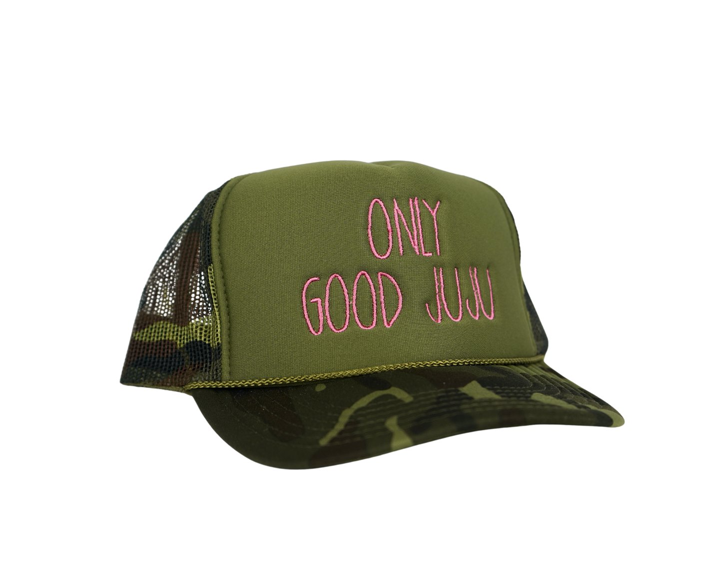 Only Good JuJu Embroidered Trucker Hat - Light Camo