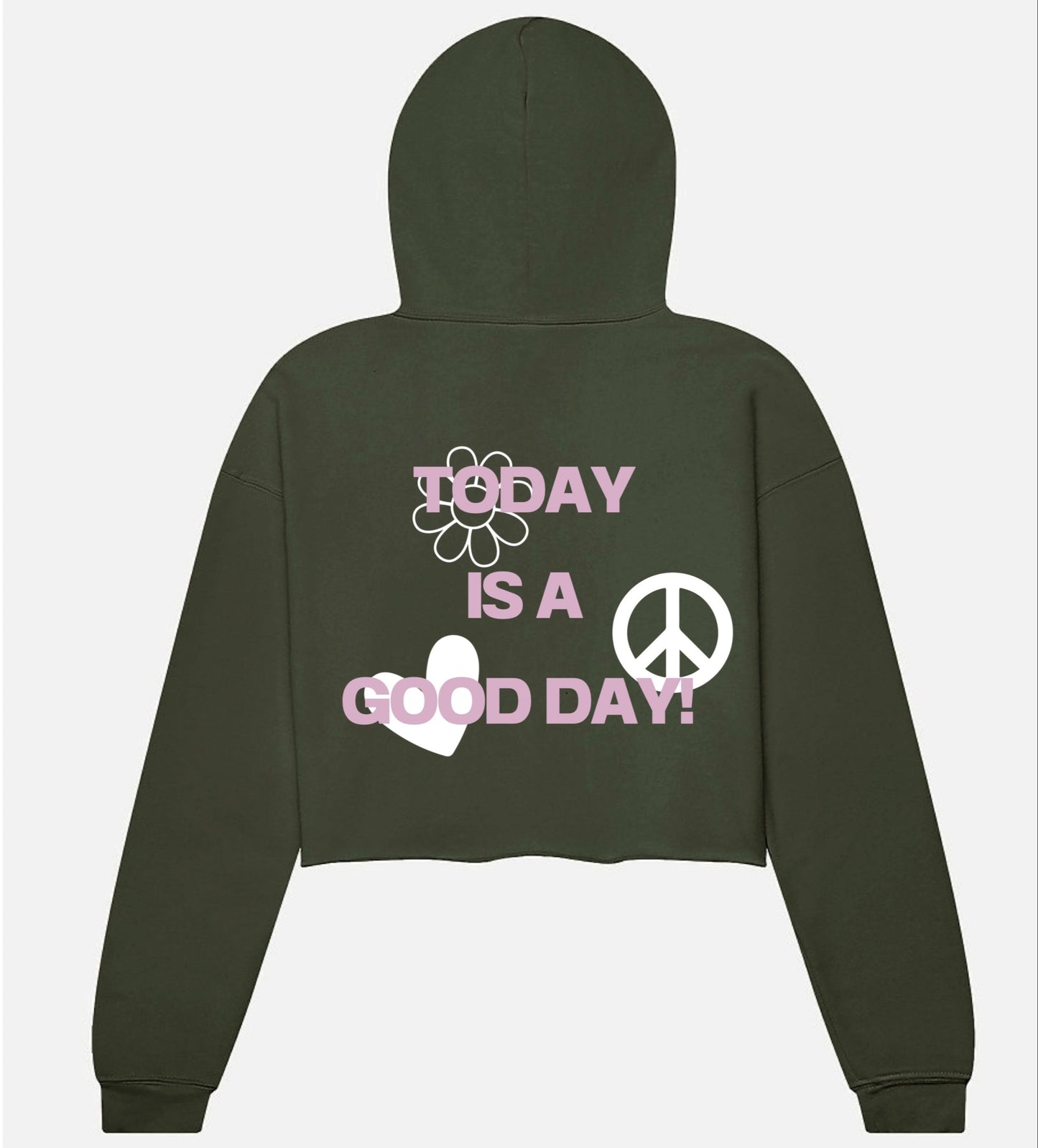Cropped Fleece Hoodie - Hearts, Flower, Peace