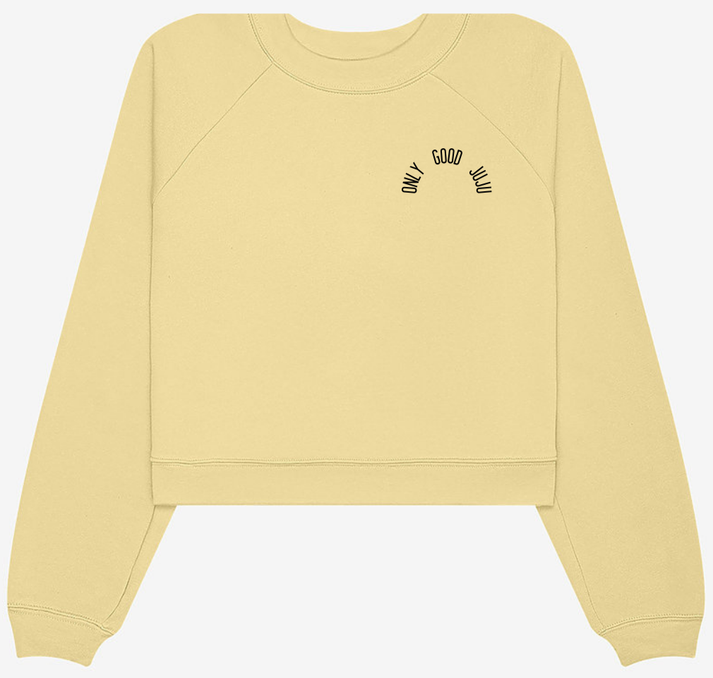Yellow cropped Crewneck sweater with Black writing