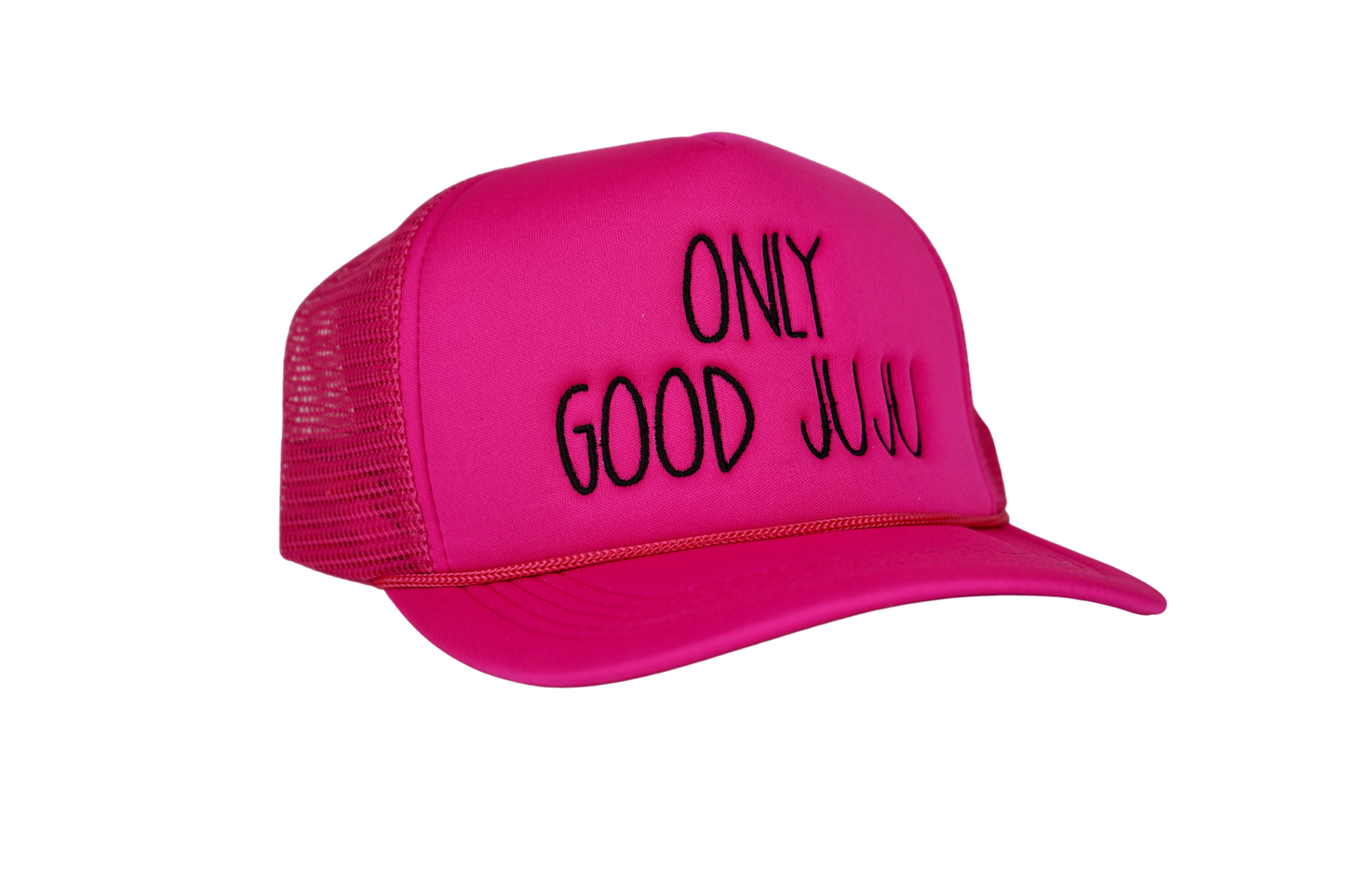 Only Good JuJu Embroidered Trucker Hat - Hot Pink