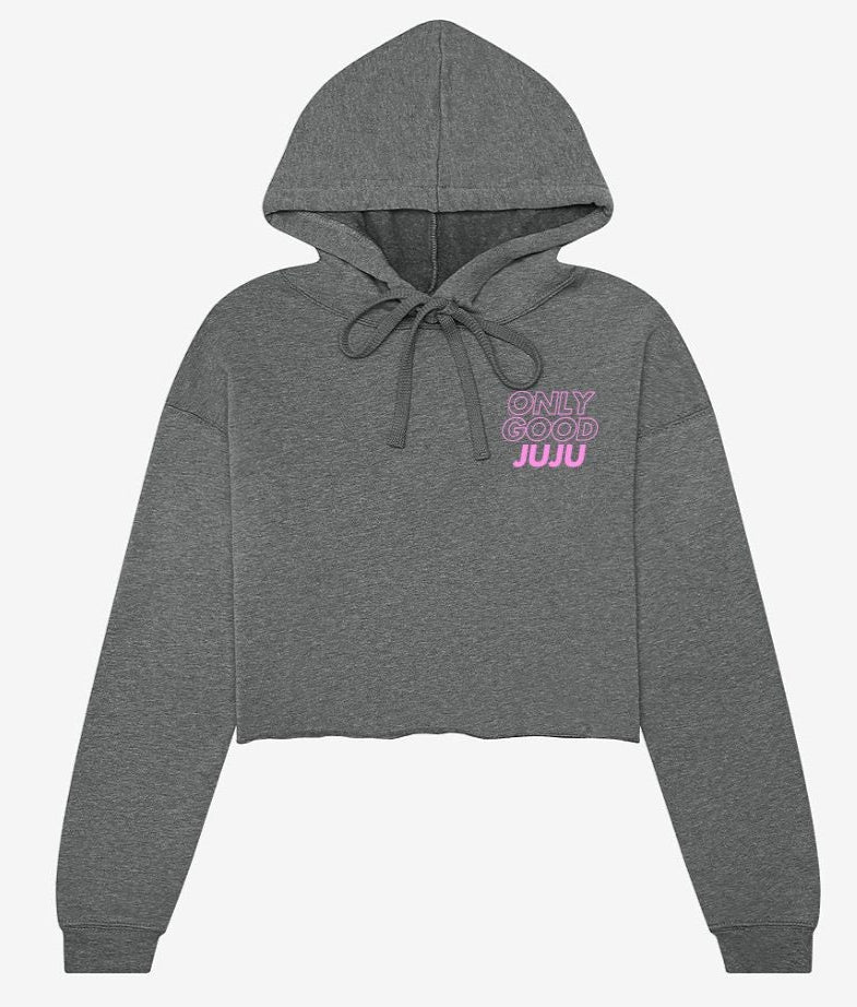 Cropped Fleece Hoodie Checkered Outline Pink and Grey